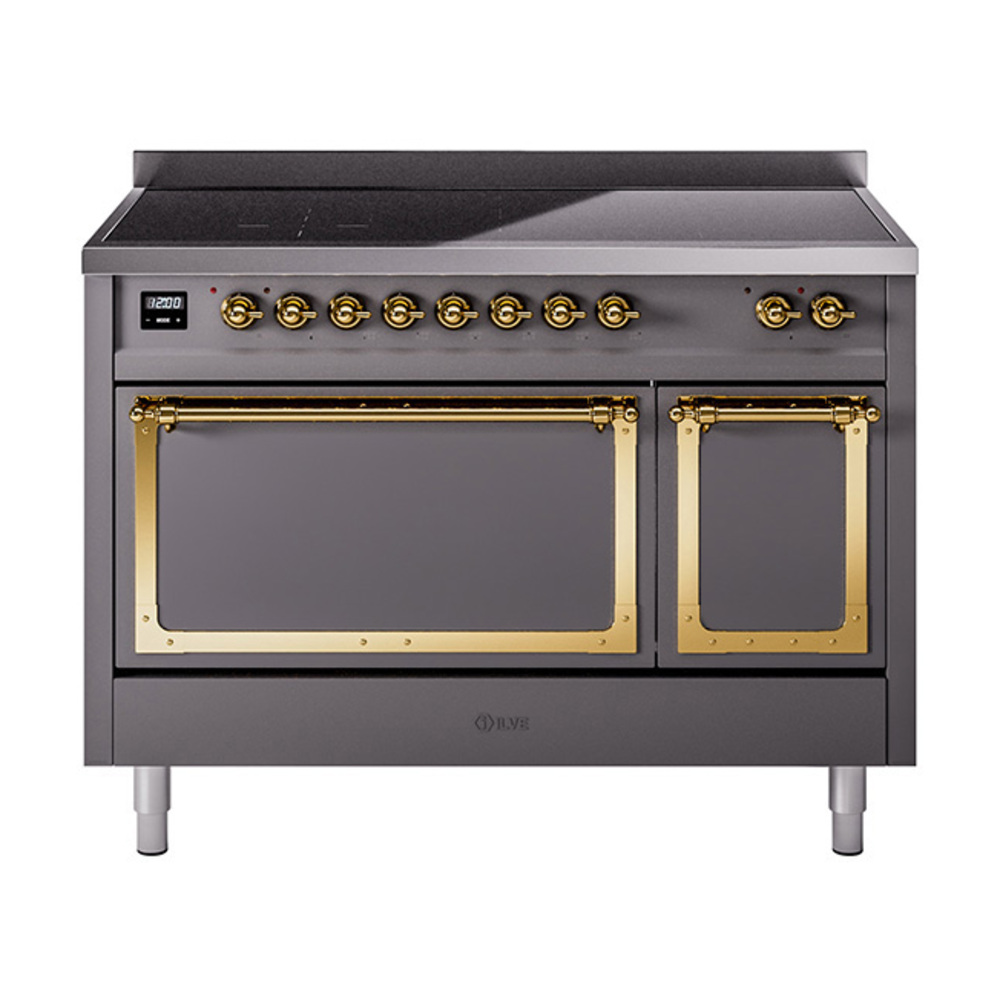 ILVE UNI486QNMPMGG Nostalgie II Noblesse 48" Induction Range  (Solid Door, Graphite Matte, Brass)