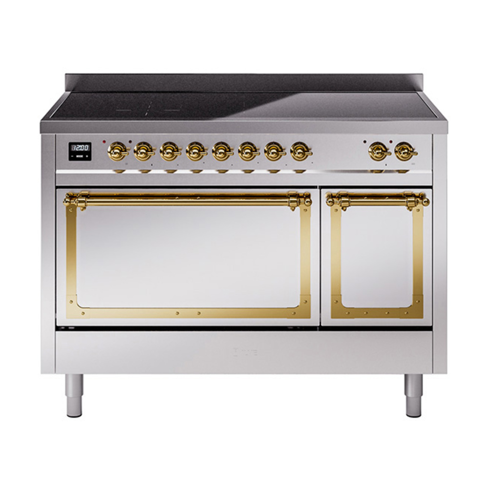 ILVE UNI486QNMPSSG Nostalgie II Noblesse 48" Induction Range  (Solid Door, Stainless Steel, Brass)