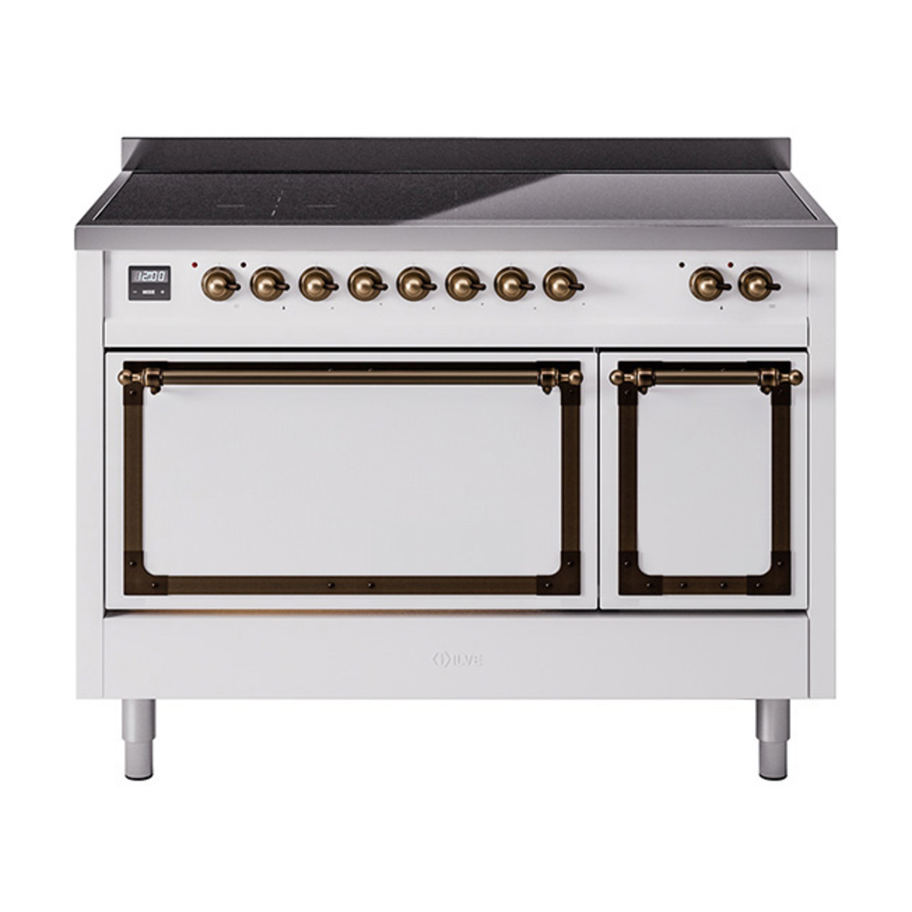 ILVE UNI486QNMPWHB Nostalgie II Noblesse 48" Induction Range  (Solid Door, White, Bronze)