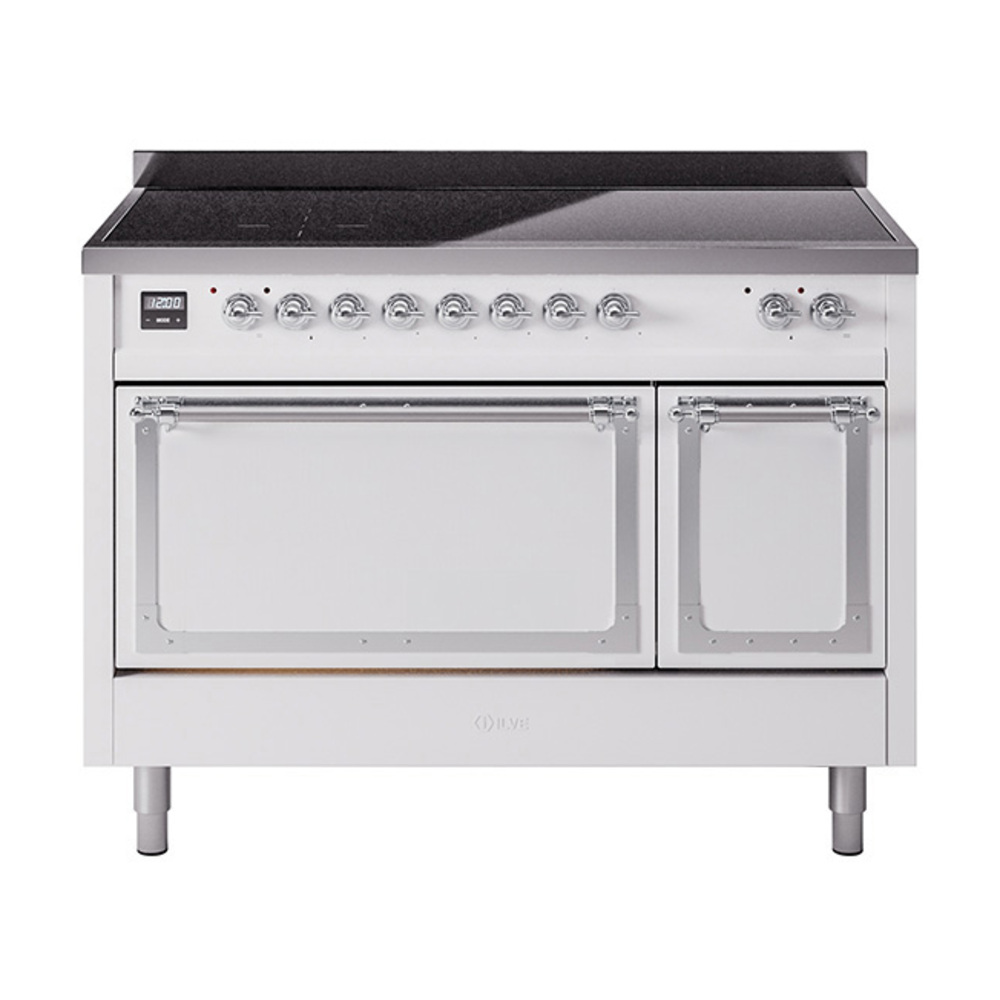 ILVE UNI486QNMPWHC Nostalgie II Noblesse 48" Induction Range  (Solid Door, White, Chrome)