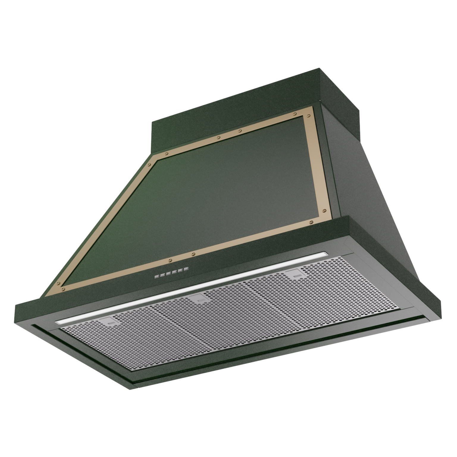 ILVE UANB36EGG Nostalgie II Noblesse 36 inch Range Hood (Emerald Green, Brass) 3 ILVE UANB36EGG Nostalgie Noblesse 36" Range Hood, bottom angled view