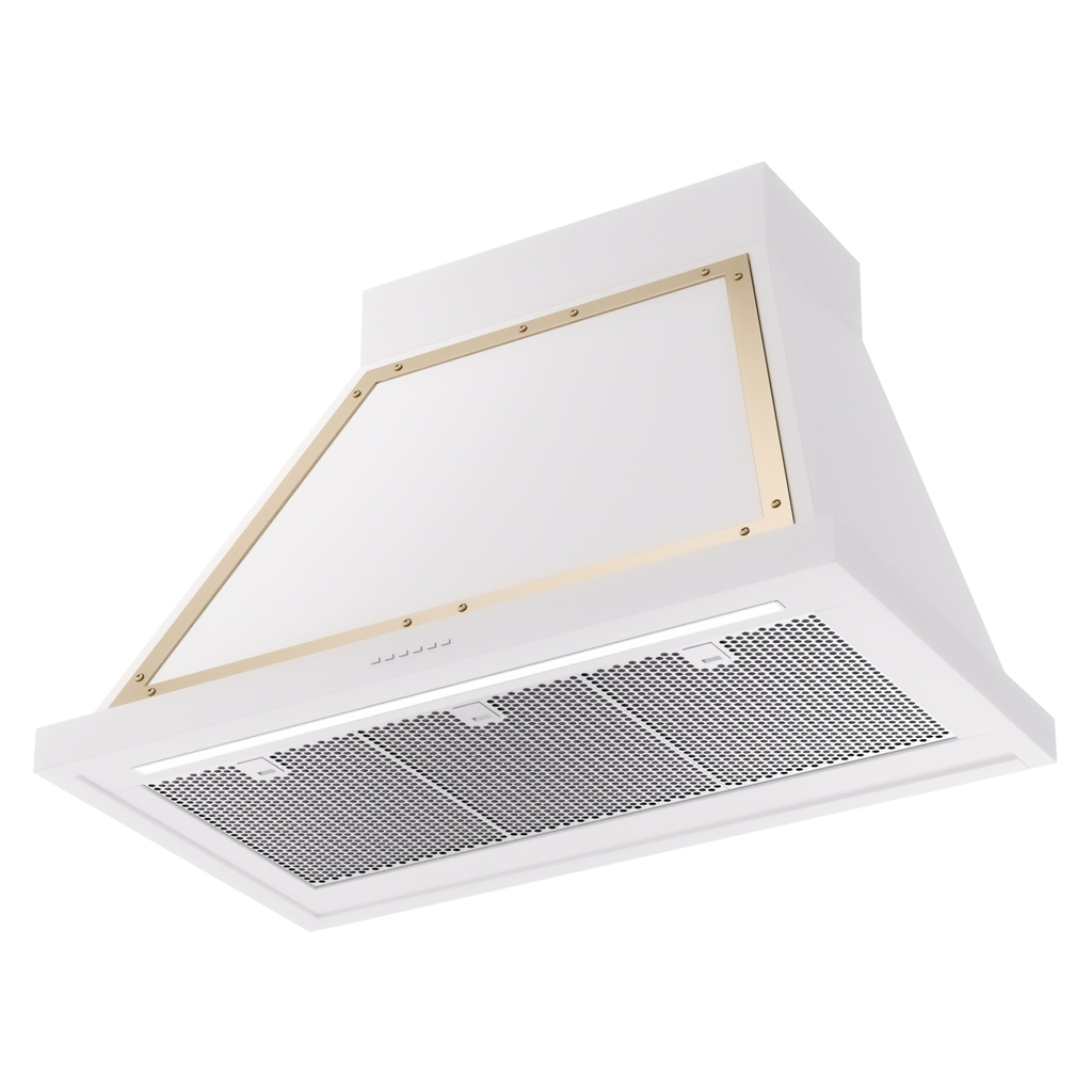 ILVE UANB36WHG Nostalgie Noblesse 36" Range Hood, bottom angled view