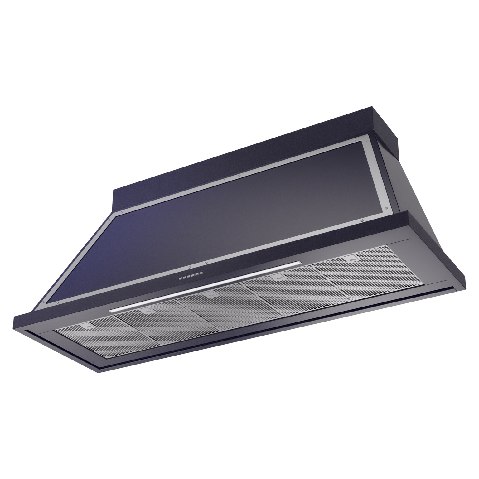 ILVE UANB60MBC Nostalgie II Noblesse 60 inch Range Hood (Midnight Blue, Chrome) 3 ILVE UANB60MBC Nostalgie Noblesse 60" Range Hood, bottom angled view