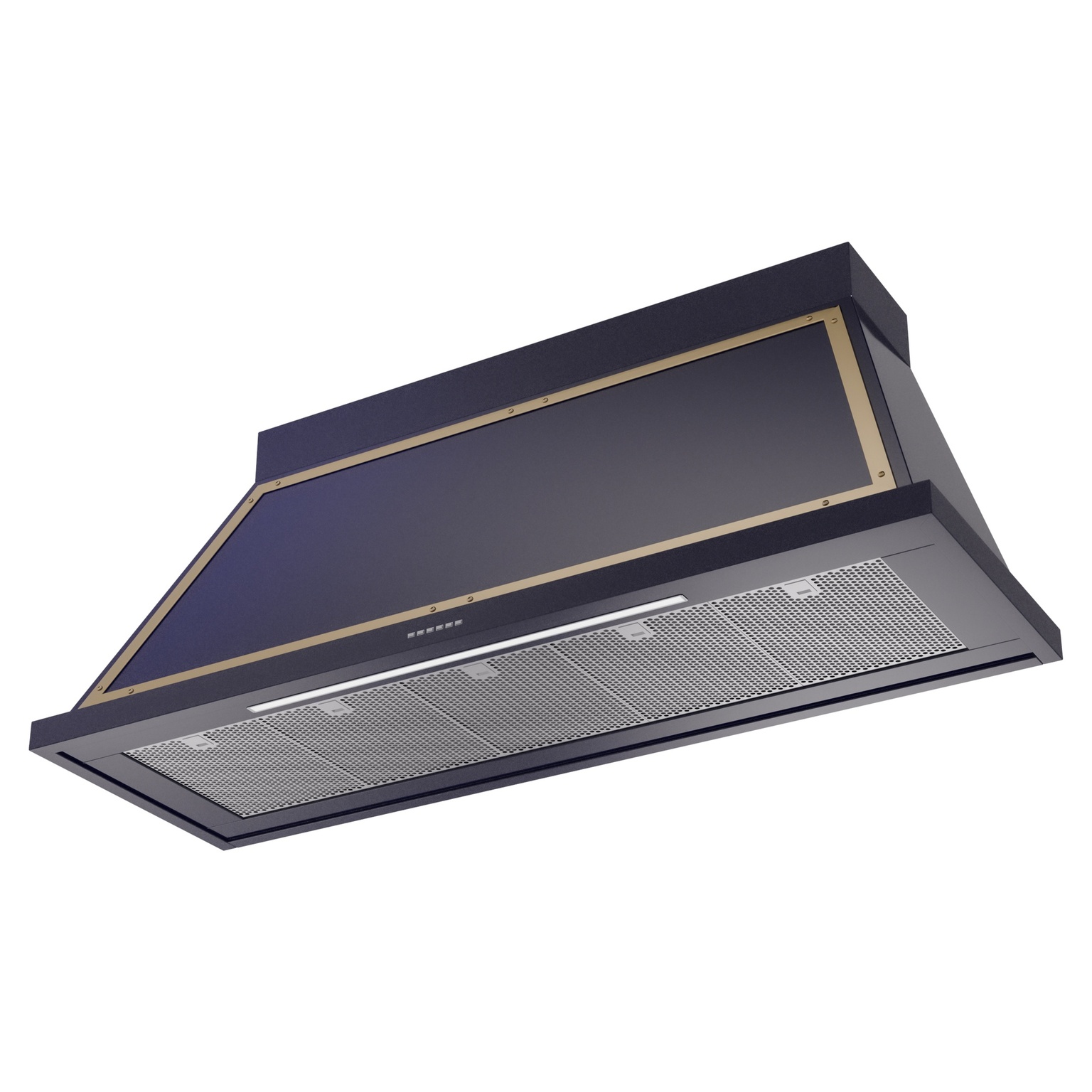 ILVE UANB60MBG Nostalgie II Noblesse 60 inch Range Hood (Midnight Blue, Brass) 3 ILVE UANB60MBG Nostalgie Noblesse 60" Range Hood, bottom angled view