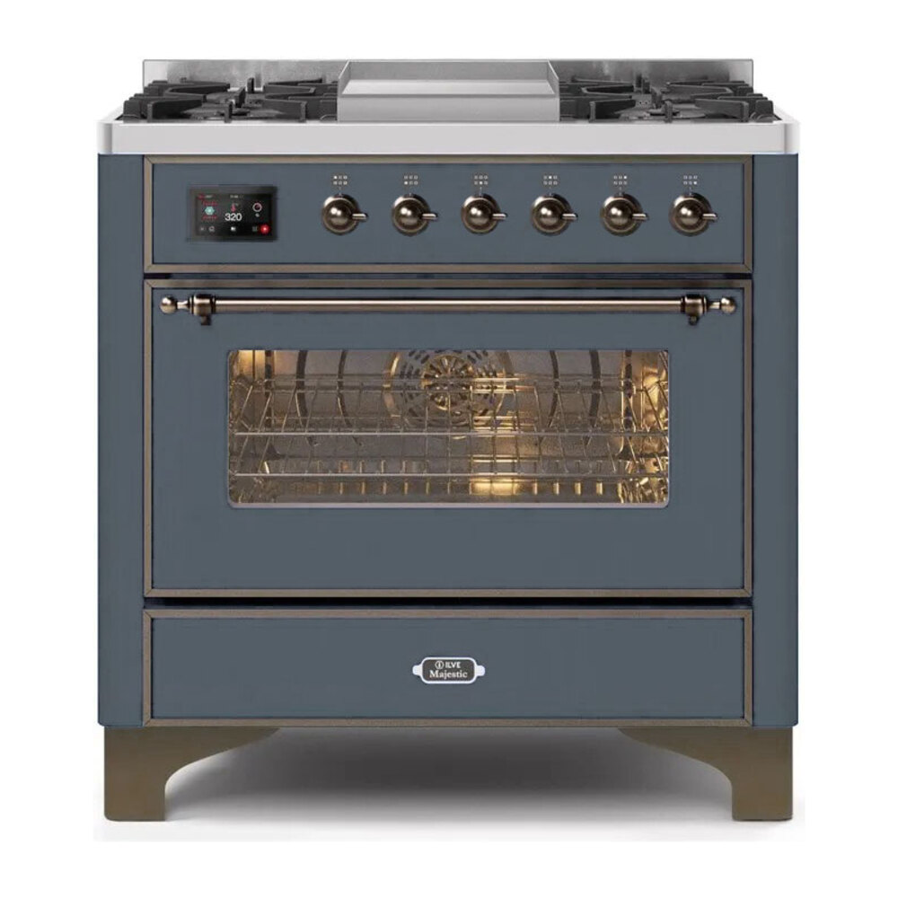 ILVE UM09FDNS3BGBLP Majestic II 36" Dual Fuel Range  (Blue Grey, Bronze, Liquid Propane, Triple Glass Door)