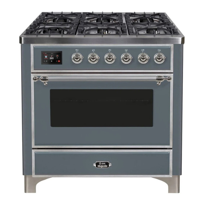 ILVE UM09FDNS3BGCLP Majestic II 36" Dual Fuel Range  (Blue Grey, Chrome, Liquid Propane, Triple Glass Door)