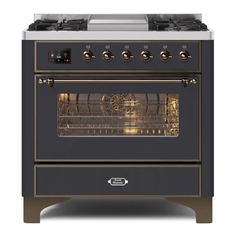 ILVE UM09FDNS3MGBLP Majestic II 36" Dual Fuel Range  (Graphite Matte, Bronze, Liquid Propane, Triple Glass Door)