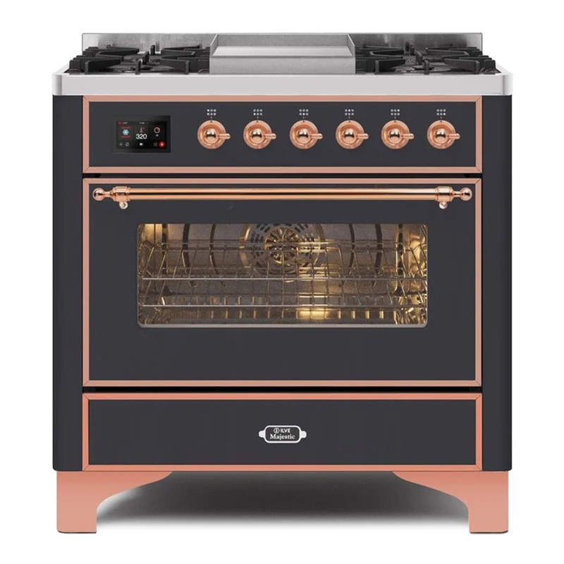 ILVE UM09FDNS3MGPLP Majestic II 36" Dual Fuel Range  (Graphite Matte, Copper, Liquid Propane, Triple Glass Door)