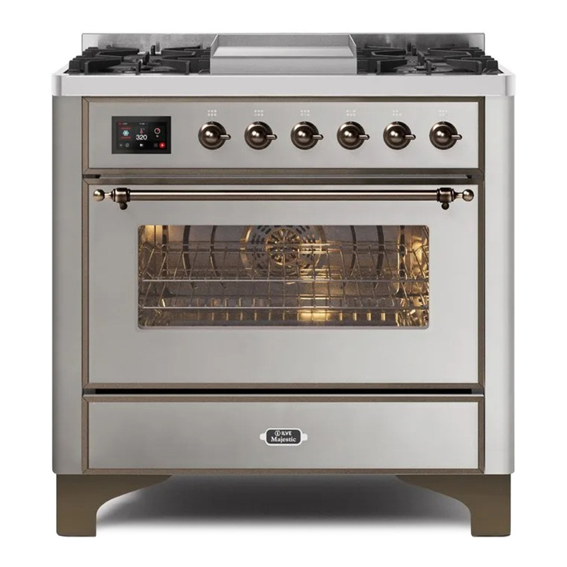 ILVE UM09FDNS3SSBLP Majestic II 36" Dual Fuel Range  (Stainless Steel, Burnished, Liquid Propane, Triple Glass Door)