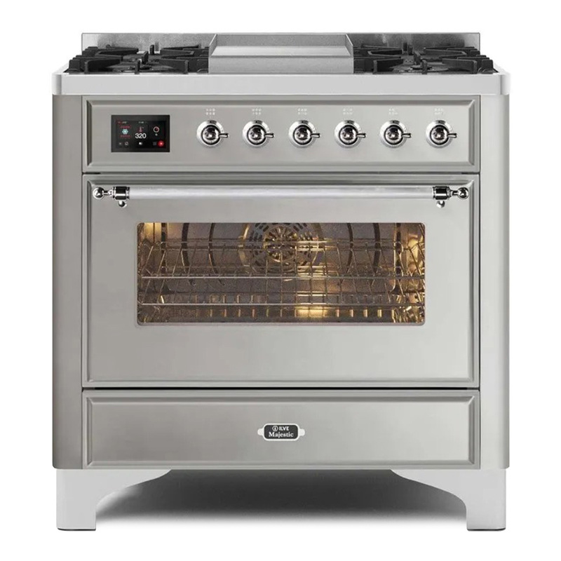 ILVE UM09FDNS3SSCLP Majestic II 36" Dual Fuel Range  (Stainless Steel, Chrome, Liquid Propane, Triple Glass Door)