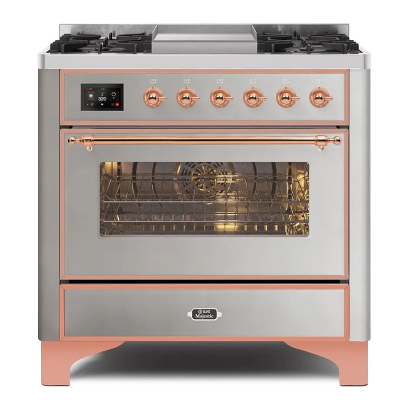 ILVE UM09FDNS3SSP Majestic II 36" Dual Fuel Range  (Stainless Steel, Copper, Natural Gas, Triple Glass Door)