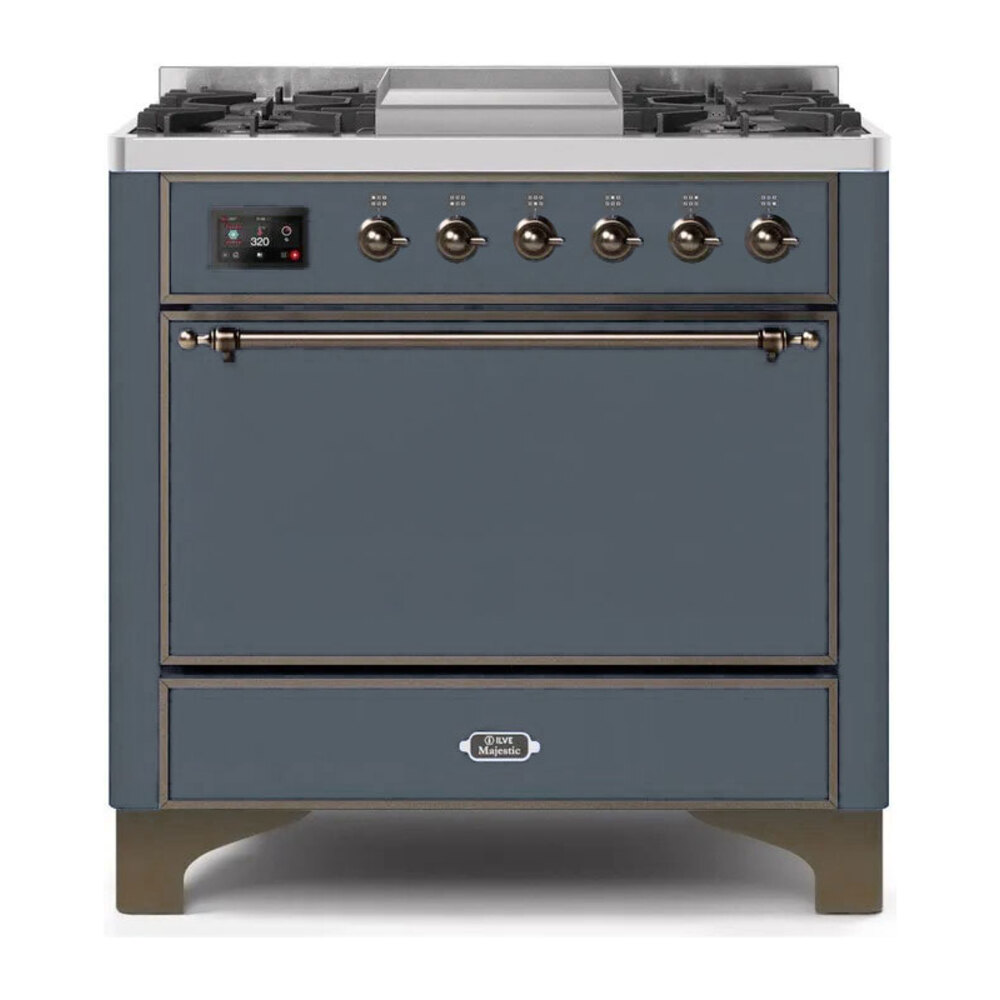 ILVE UM09FDQNS3BGBLP Majestic II 36" Dual Fuel Range  (Blue Grey, Bronze, Liquid Propane, Solid Door)