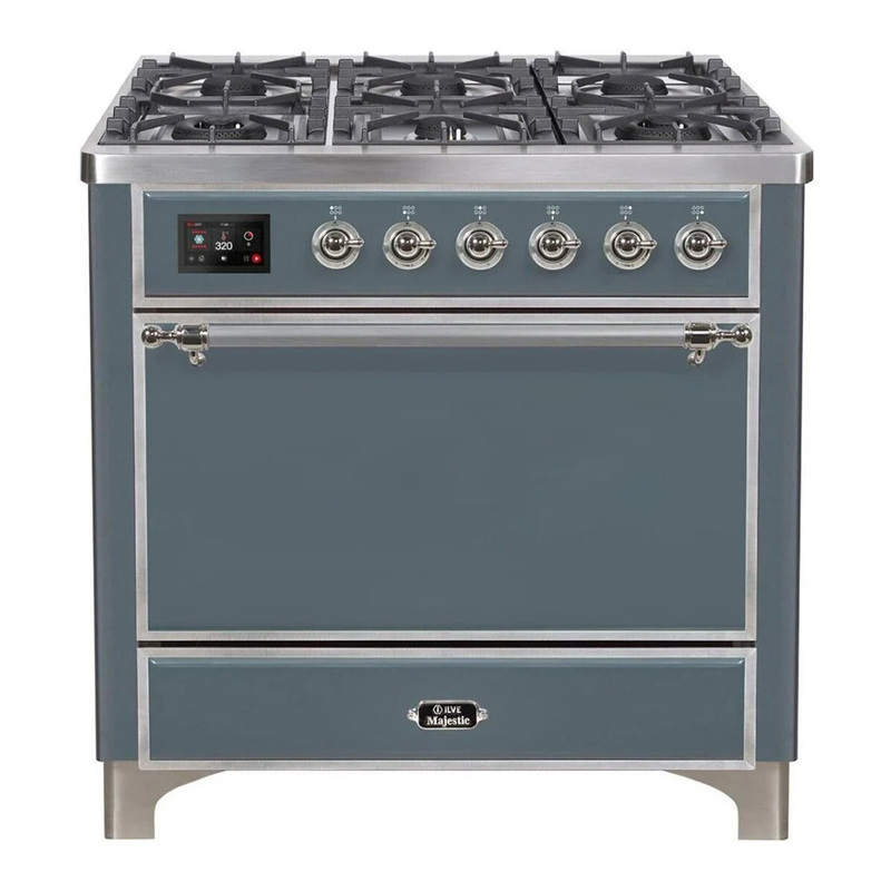 ILVE UM09FDQNS3BGCLP Majestic II 36" Dual Fuel Range  (Blue Grey, Chrome, Liquid Propane, Solid Door)