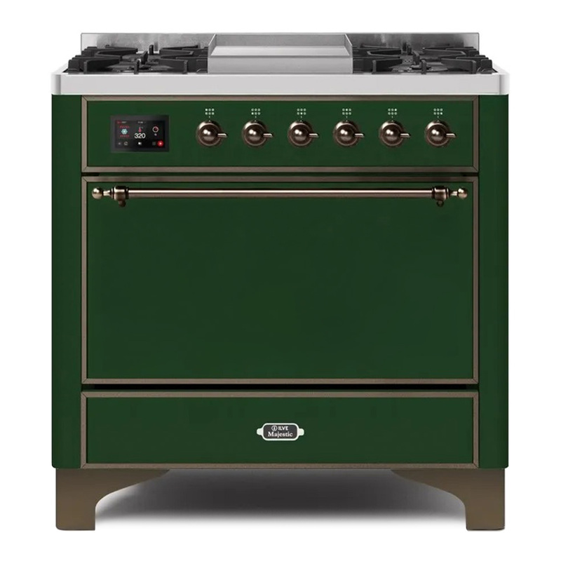 ILVE UM09FDQNS3EGBLP Majestic II 36" Dual Fuel Range  (Emerald Green, Bronze, Liquid Propane, Solid Door)