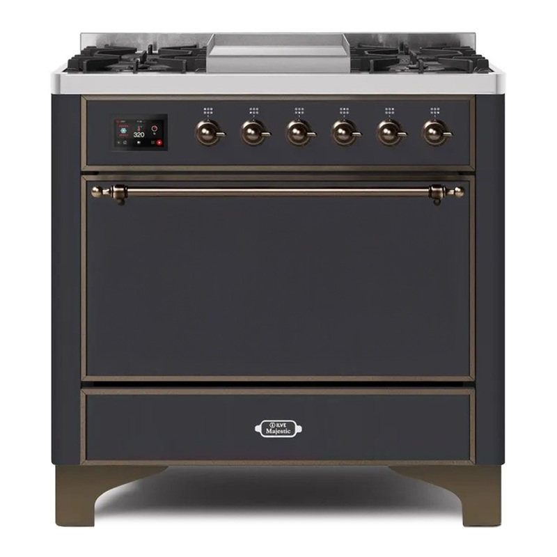 ILVE UM09FDQNS3MGBLP Majestic II 36" Dual Fuel Range  (Graphite Matte, Burnished, Liquid Propane, Solid Door)