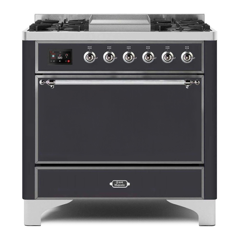 ILVE UM09FDQNS3MGCLP Majestic II 36" Dual Fuel Range  (Graphite Matte, Chrome, Liquid Propane, Solid Door)