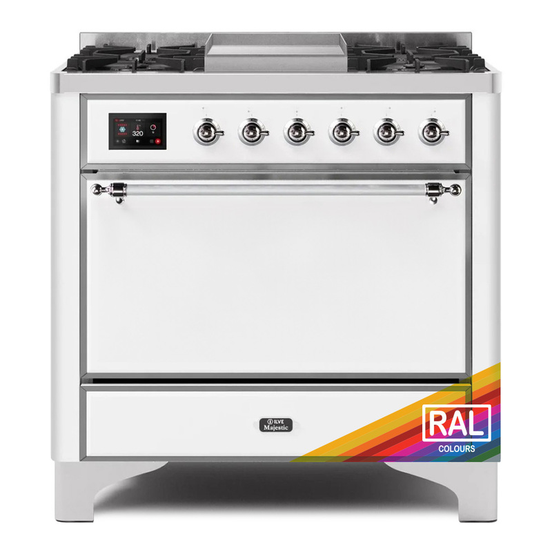 ILVE UM09FDQNS3RACLP Majestic II 36" Dual Fuel Range  (RAL, Chrome, Liquid Propane, Solid Door)