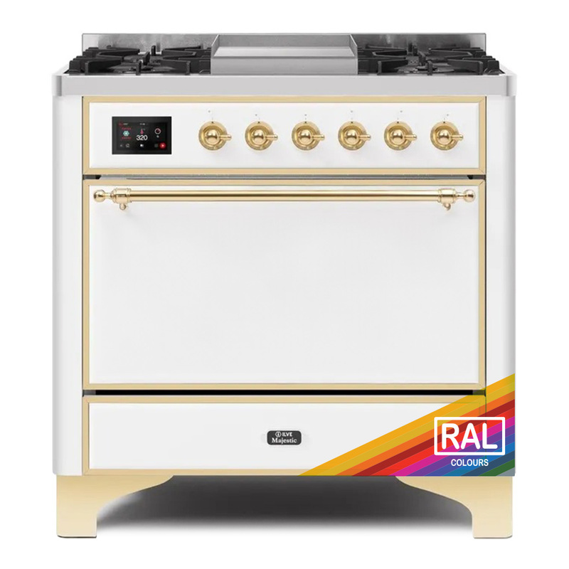 ILVE UM09FDQNS3RAGLP Majestic II 36" Dual Fuel Range  (RAL, Brass, Liquid Propane, Solid Door)