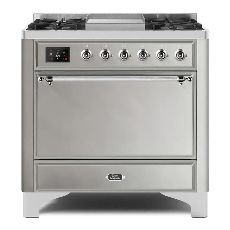 ILVE UM09FDQNS3SSCLP Majestic II 36" Dual Fuel Range  (Stainless Steel, Chrome, Liquid Propane, Solid Door)