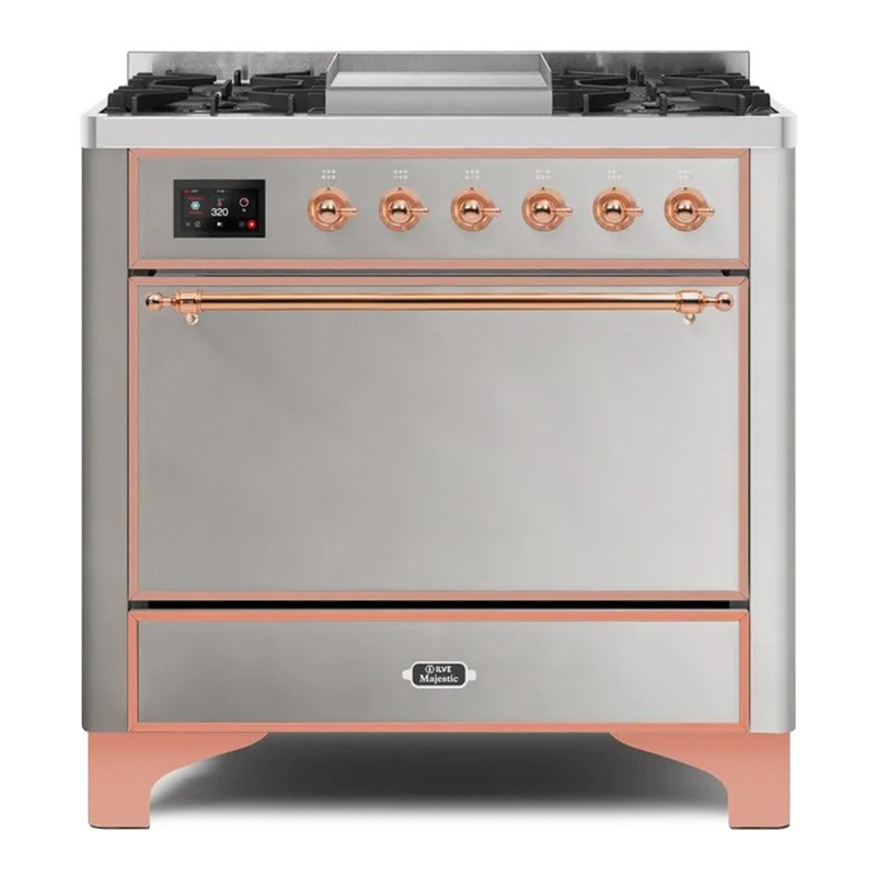 ILVE UM09FDQNS3SSPLP Majestic II 36" Dual Fuel Range  (Stainless Steel, Copper, Liquid Propane, Solid Door)