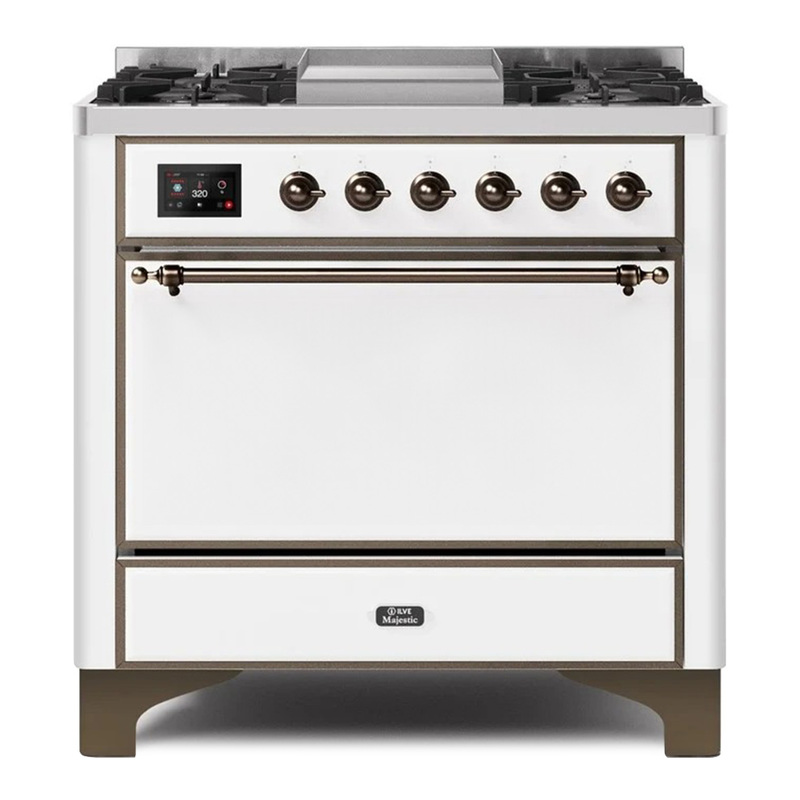 ILVE UM09FDQNS3WHBLP Majestic II 36" Dual Fuel Range  (White, Burnished, Liquid Propane, Solid Door)