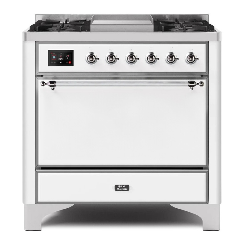 ILVE UM09FDQNS3WHCLP Majestic II 36" Dual Fuel Range  (White, Chrome, Liquid Propane, Solid Door)