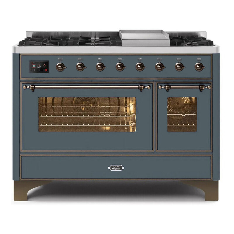 ILVE UM12FDNS3BGBLP Majestic II 48" Dual Fuel Range (Liquid Propane, Triple Glass Door, Blue Grey, Bronze)