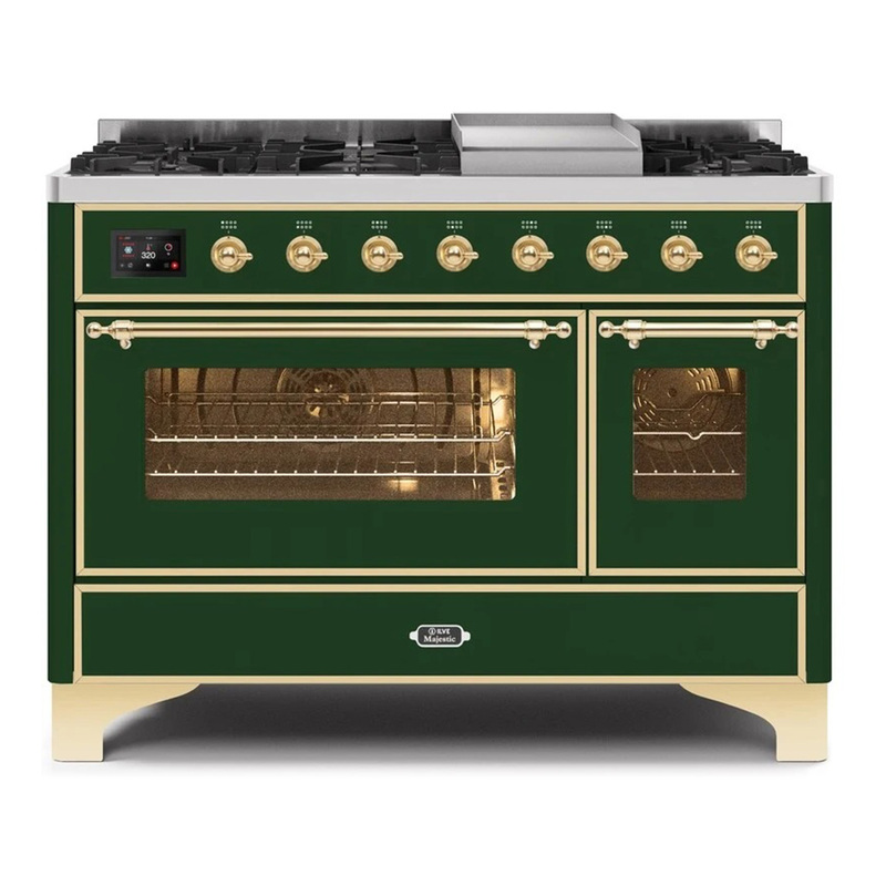 ILVE UM12FDNS3EGGLP Majestic II 48" Dual Fuel Range (Liquid Propane, Triple Glass Door, Emerald Green, Brass)