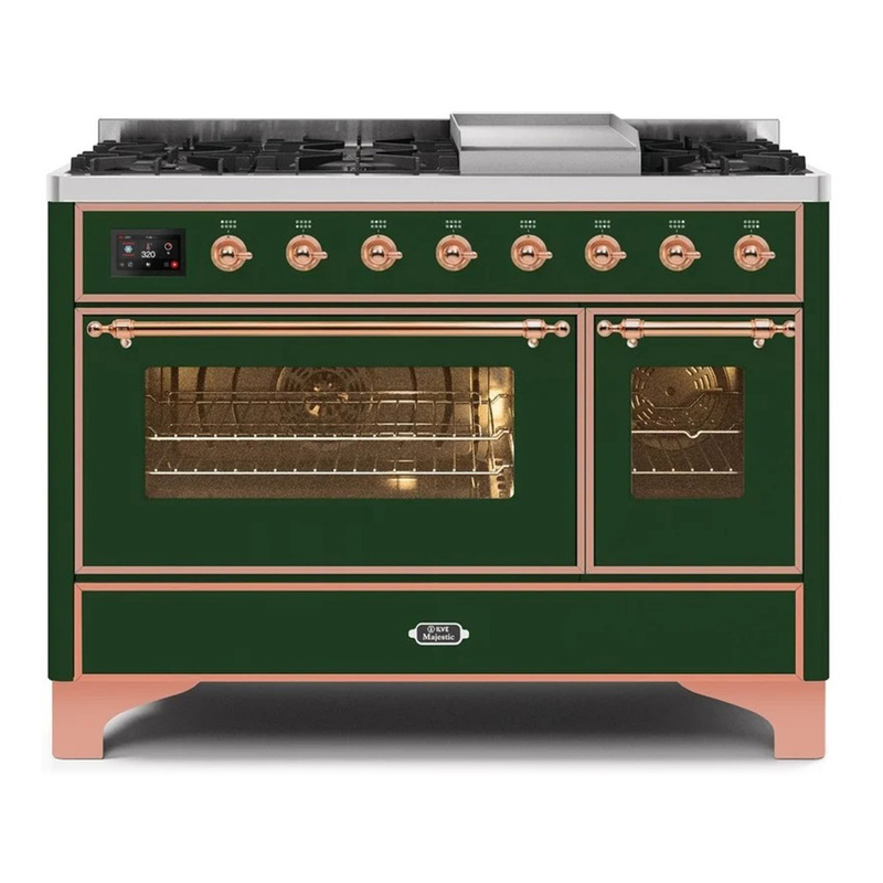 ILVE UM12FDNS3EGPLP Majestic II 48" Dual Fuel Range (Liquid Propane, Triple Glass Door, Emerald Green, Copper)