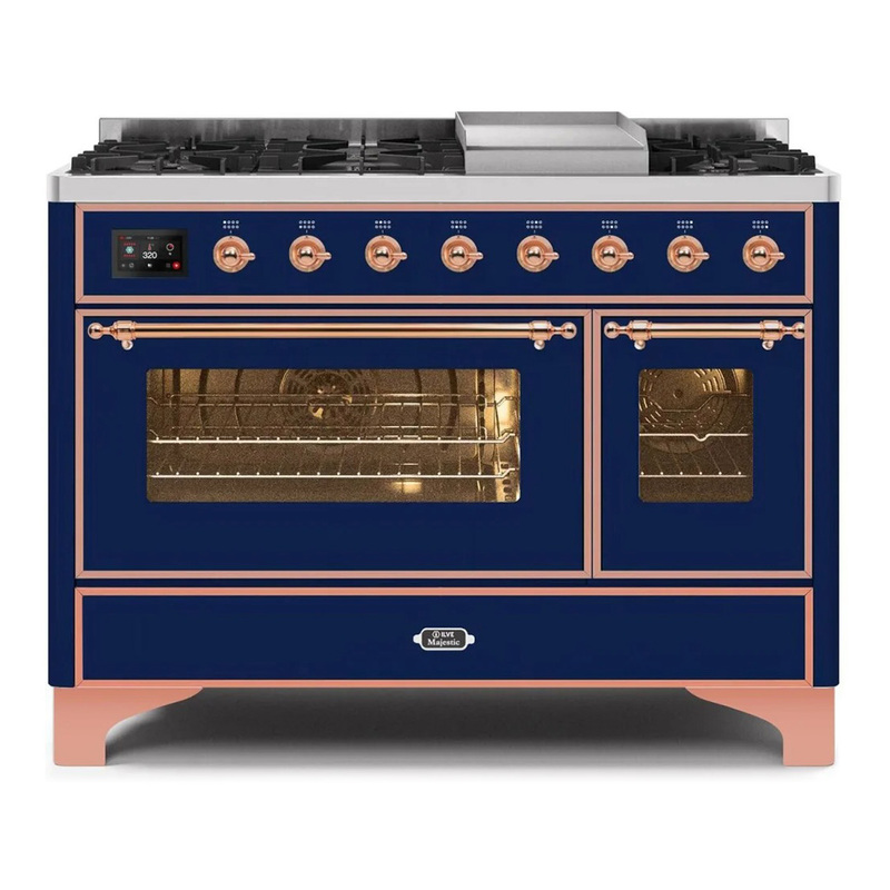 ILVE UM12FDNS3MBPLP Majestic II 48" Dual Fuel Range (Liquid Propane, Triple Glass Door, Midnight Blue, Copper)