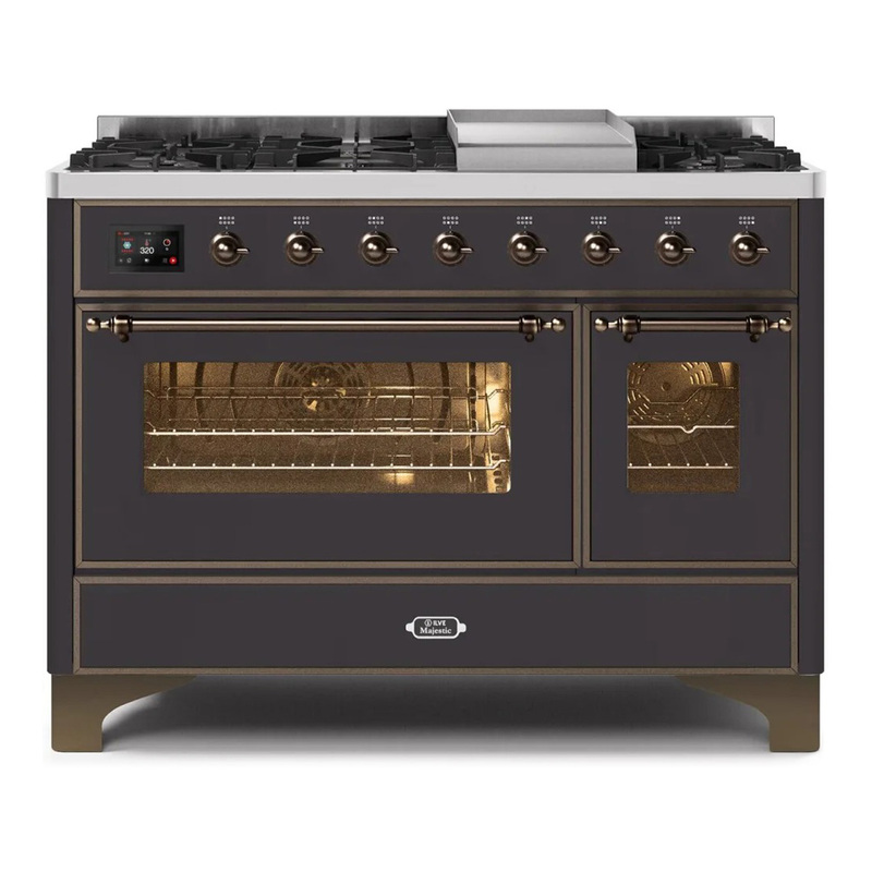 ILVE UM12FDNS3MGBLP Majestic II 48" Dual Fuel Range (Liquid Propane, Triple Glass Door, Graphite Matte, Burnished)