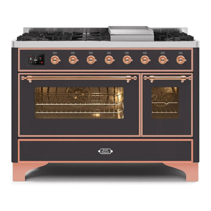 ILVE UM12FDNS3MGPLP Majestic II 48" Dual Fuel Range (Liquid Propane, Triple Glass Door, Graphite Matte, Copper)