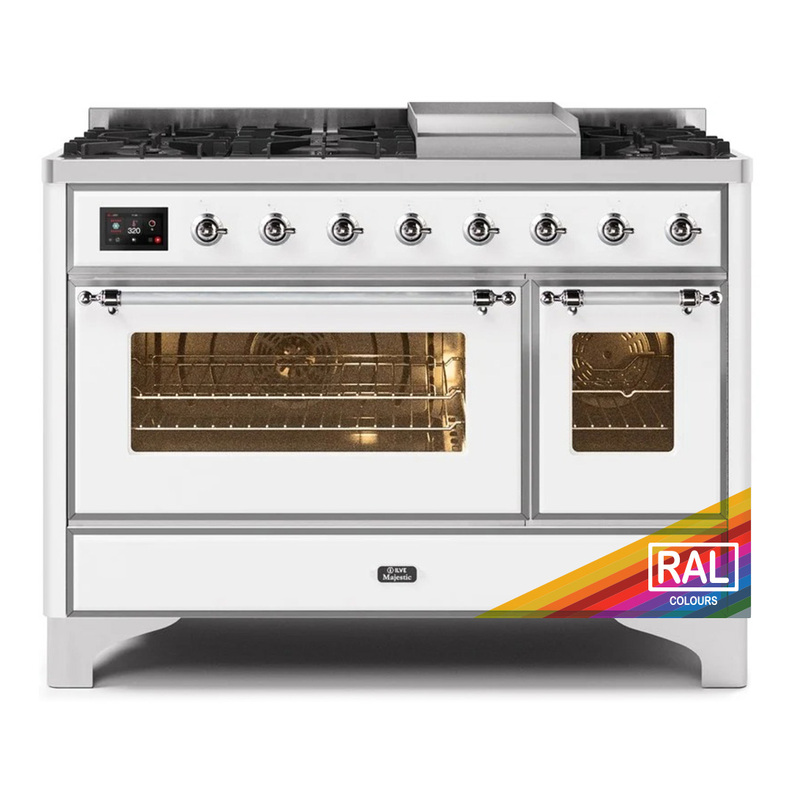 ILVE UM12FDNS3RACLP Majestic II 48" Dual Fuel Range (Liquid Propane, Triple Glass Door, RAL, Chrome)