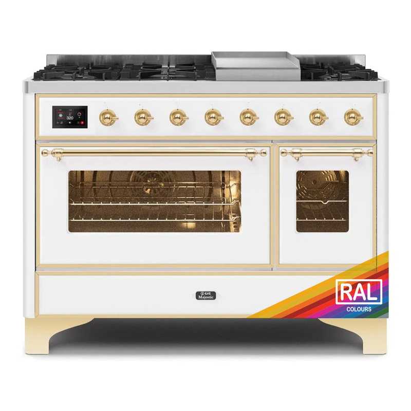 ILVE UM12FDNS3RAGLP Majestic II 48" Dual Fuel Range (Liquid Propane, Triple Glass Door, RAL, Brass)