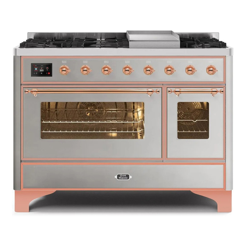 ILVE UM12FDNS3SSPLP Majestic II 48" Dual Fuel Range (Liquid Propane, Triple Glass Door, Stainless Steel, Copper)