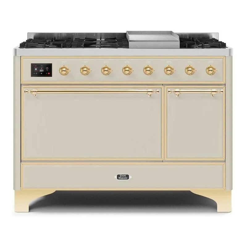 ILVE UM12FDQNS3AWGLP Majestic II 48" Dual Fuel Range (Liquid Propane, Solid Door, Antique White, Brass)