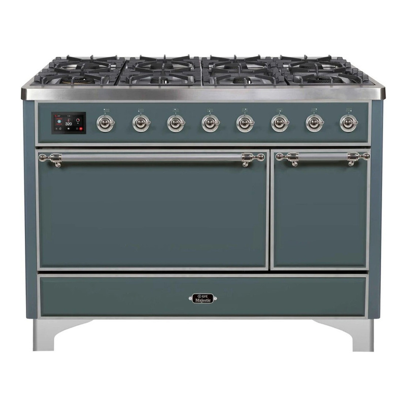 ILVE UM12FDQNS3BGCLP Majestic II 48" Dual Fuel Range (Liquid Propane, Solid Door, Blue Grey, Chrome)