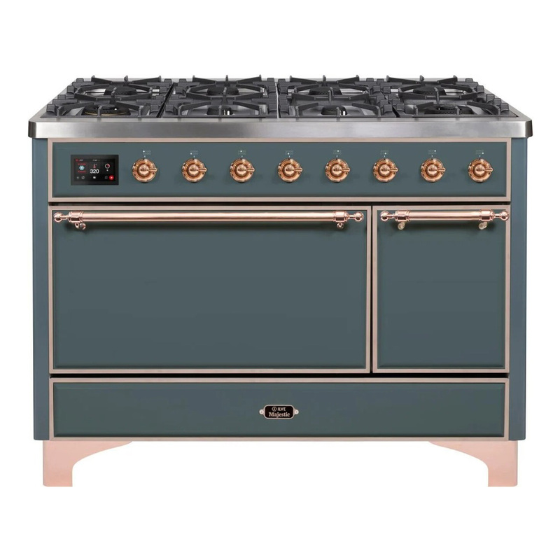 ILVE UM12FDQNS3BGPLP Majestic II 48" Dual Fuel Range (Liquid Propane, Solid Door, Blue Grey, Copper)