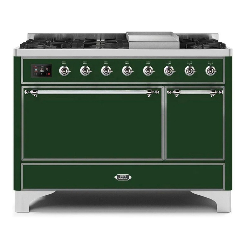 ILVE UM12FDQNS3EGCLP Majestic II 48" Dual Fuel Range (Liquid Propane, Solid Door, Emerald Green, Chrome)