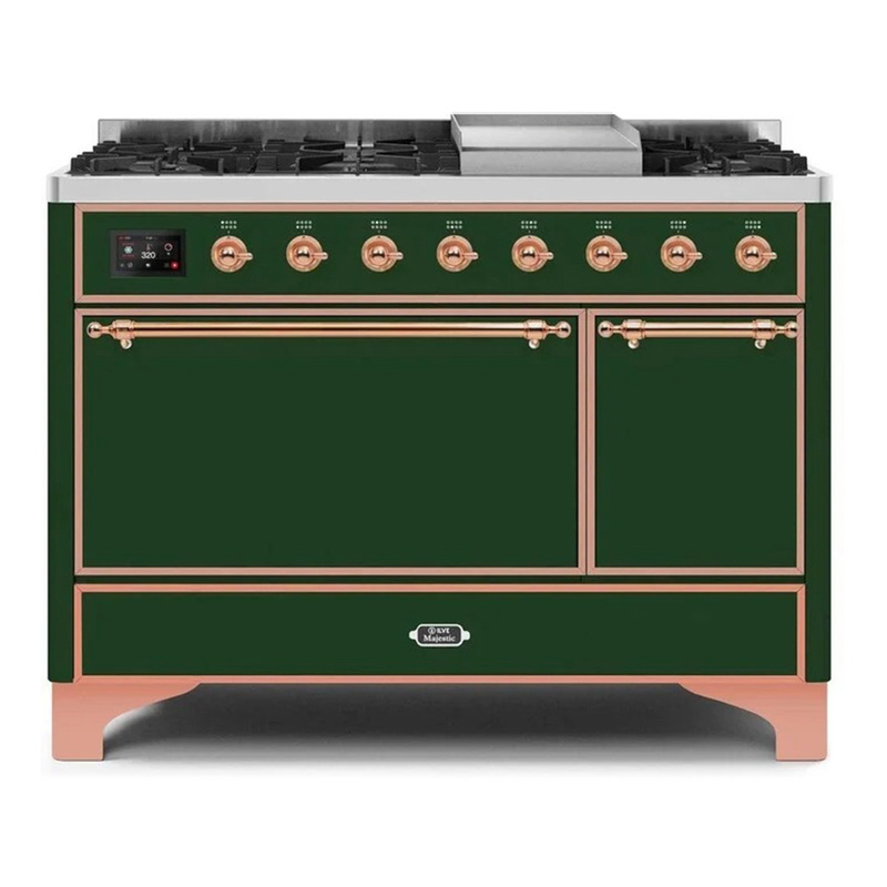 ILVE UM12FDQNS3EGPLP Majestic II 48" Dual Fuel Range (Liquid Propane, Solid Door, Emerald Green, Copper)