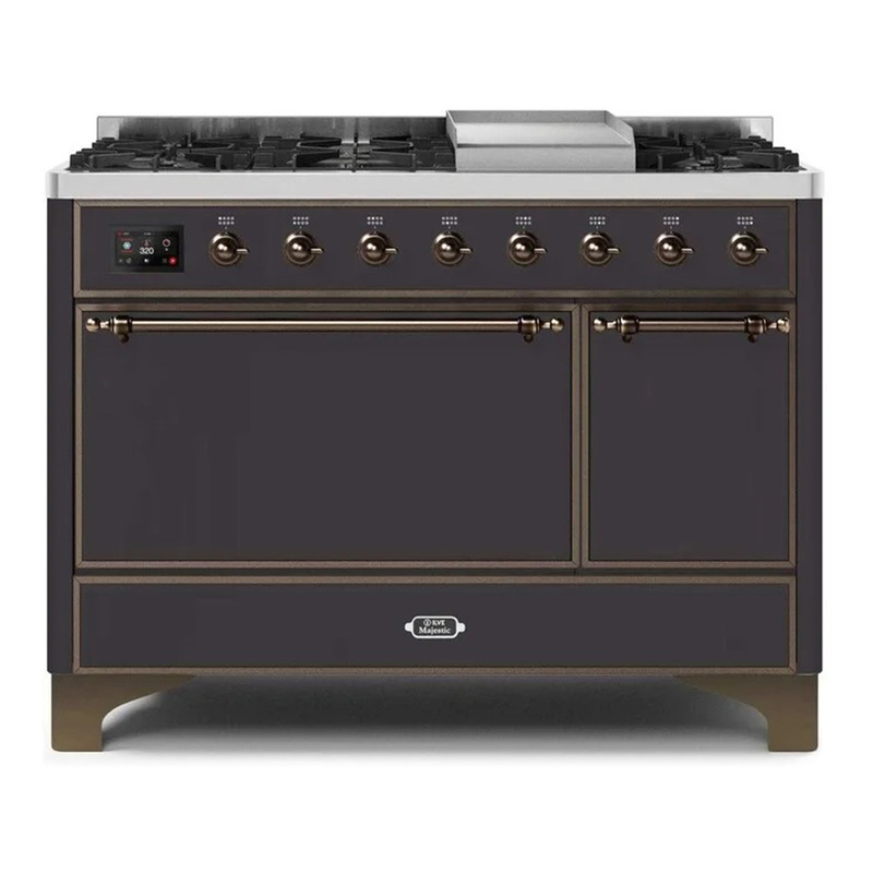 ILVE UM12FDQNS3MGBLP Majestic II 48" Dual Fuel Range (Liquid Propane, Solid Door, Graphite Matte, Burnished)