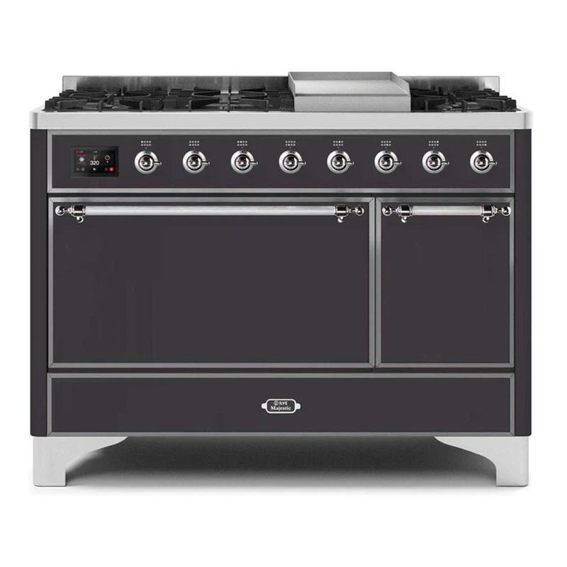 ILVE UM12FDQNS3MGCLP Majestic II 48" Dual Fuel Range (Liquid Propane, Solid Door, Graphite Matte, Chrome)