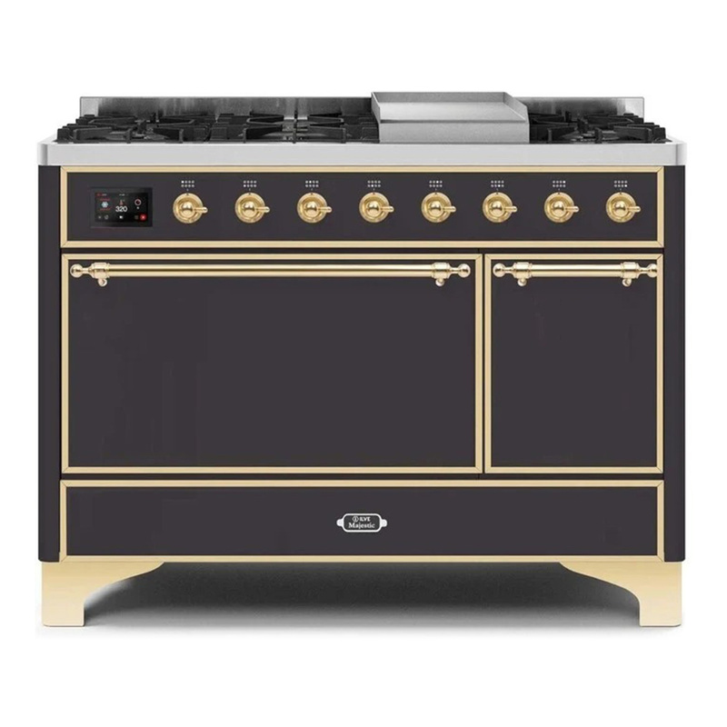 ILVE UM12FDQNS3MGGLP Majestic II 48" Dual Fuel Range (Liquid Propane, Solid Door, Graphite Matte, Brass)