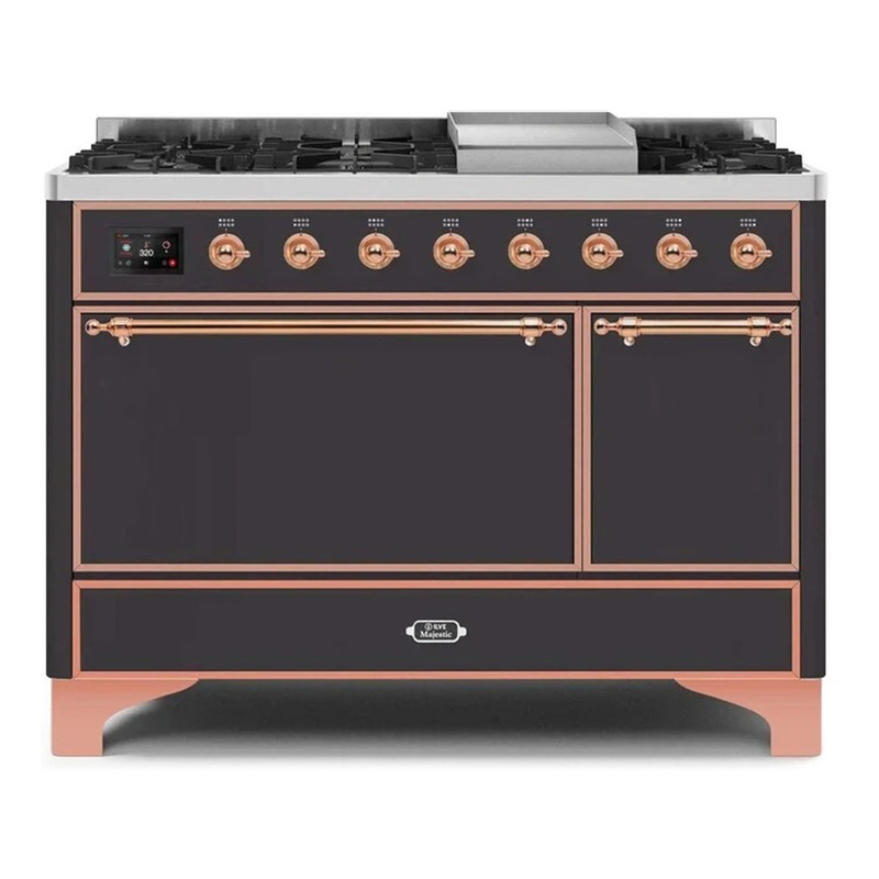 ILVE UM12FDQNS3MGPLP Majestic II 48" Dual Fuel Range (Liquid Propane, Solid Door, Graphite Matte, Copper)