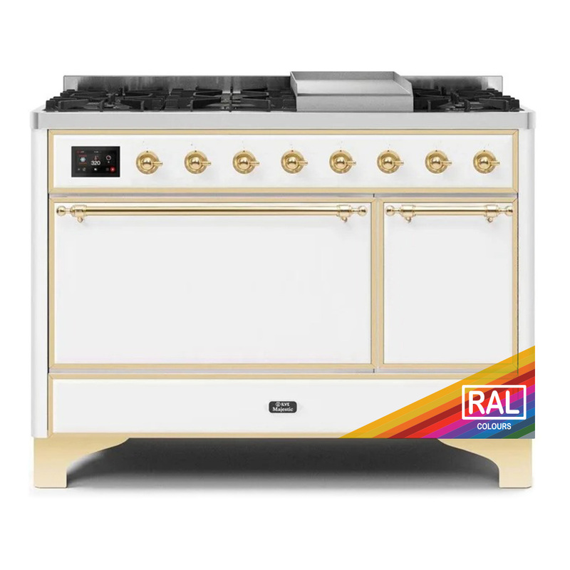 ILVE UM12FDQNS3RAGLP Majestic II 48" Dual Fuel Range (Liquid Propane, Solid Door, RAL, Brass)