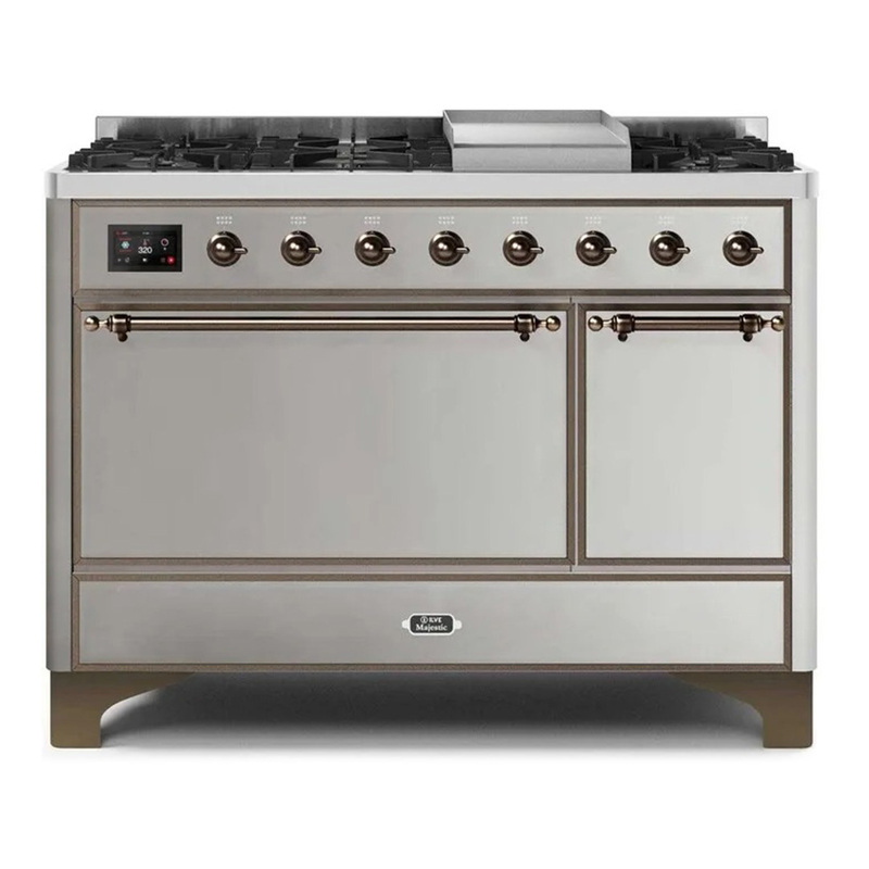 ILVE UM12FDQNS3SSBLP Majestic II 48" Dual Fuel Range (Liquid Propane, Solid Door, Stainless Steel, Burnished)