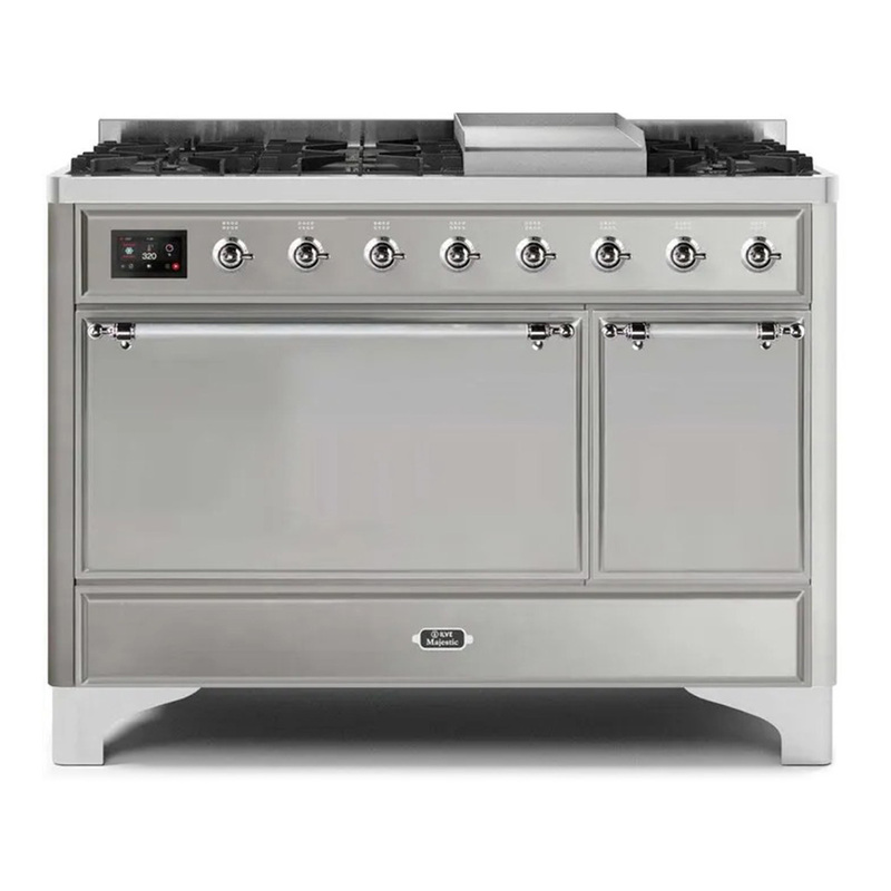 ILVE UM12FDQNS3SSCLP Majestic II 48" Dual Fuel Range (Liquid Propane, Solid Door, Stainless Steel, Chrome)