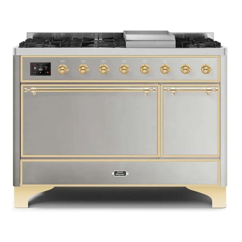 ILVE UM12FDQNS3SSGLP Majestic II 48" Dual Fuel Range (Liquid Propane, Solid Door, Stainless Steel, Brass)