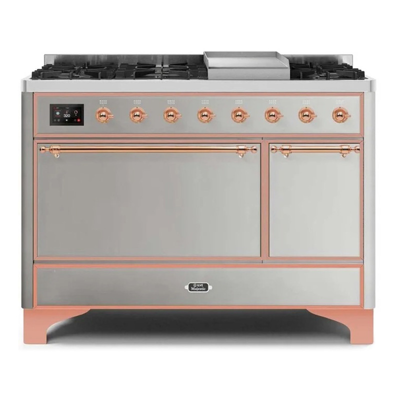 ILVE UM12FDQNS3SSPLP Majestic II 48" Dual Fuel Range (Liquid Propane, Solid Door, Stainless Steel, Copper)