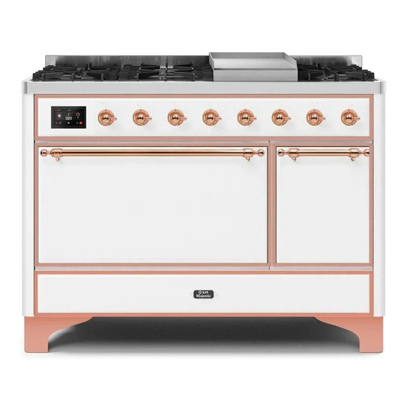 ILVE UM12FDQNS3WHPLP Majestic II 48" Dual Fuel Range (Liquid Propane, Solid Door, White, Copper)